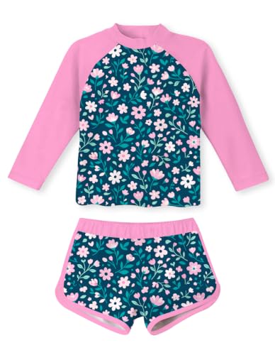 Image of Vogseek Girls Rash Guard Two Pieces Swimsuit Long Sleeve Bathing Suit for 3-10 Years