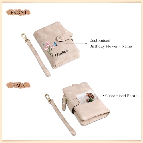 Personalized Birthflower Women Wristle Wallet: Customized Bi-fold Ladies Wallet with Name and Photo3