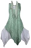  Damen XXL Florentiner Spitze Lagenlook Sommer Twinset 3tlg Kombination Kleid Tunika Shirt Schal 38 40 42 44 46 S M L XL Grün Weiß Party Urlaub (38)