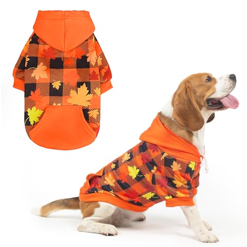 PUPTECK Fall Winter Dog Hoodie Pet Sweatshirt Soft Warm Clothes Fleece Lined with Hat for Small Medium Large Dogs, Pocket Design, Brown M