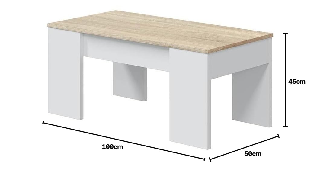 Habitdesign 0F1640A - Tavolino da salotto Low Cost, tavolo da pranzo colore Rovere Canadese - Bianco Artik, misura 100 cm (lunghezza) x 45-56 cm (altezza) x 50 cm (profondità)