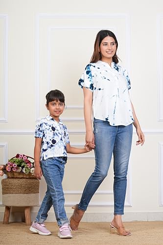 Image of Maaesa Women & Girls Mother Daughter Matching Top Combo || Rayon Printed Tops || Full Sleeve || Casual Wear || Family Twinning Outfit