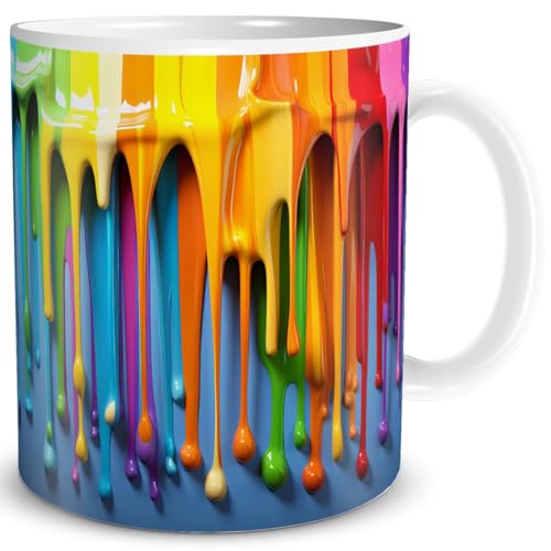 TRIOSK Maler Tasse Kunst Malerei mit Regenbogen Farben Kunterbunt...