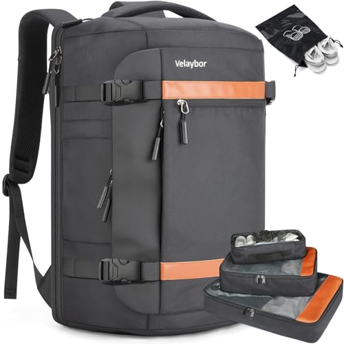 Velaybor 42L Travel Backpack with 4 Packing Cubes, TSA Friendly Flight Approved Carry-On Bag, Water-Resistant Weekender Business Backpack for Men Women, Fits 17.3' Laptop