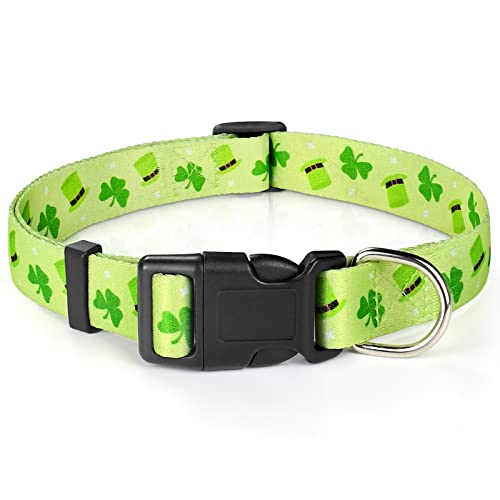 Malier St. Patrick's Day Soft Dog Collar for Small Medium Large Dogs Cats Pets, Dog Collar with Metal Buckle (Large, Light Green)