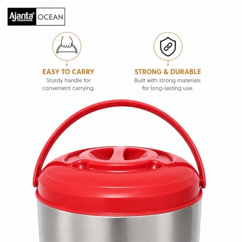 Image of Ajanta Ocean8 Stainless Steel Water Cooler, Water Dispenser Hot & Cold, Thermosteel, PU Insulated, Portable, Travel Friendly, Water Jug for Offices, Shops, Picnics (Red, 5 litres)