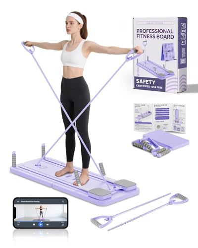 AMAZINGHOME Klappbarer Pilates Board & Reformer mit automatischem Rückprall - Komplettset inkl. Knieschutz & Video-Anleitung für Anfänger und Profis (Lila)