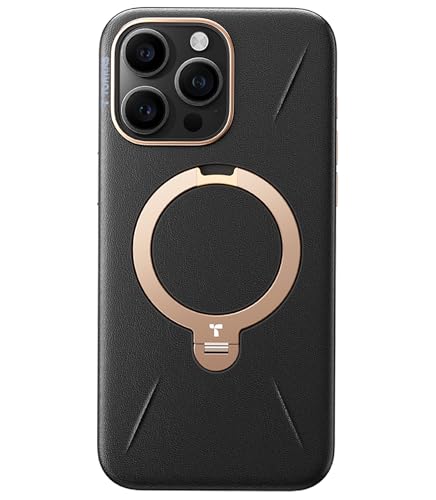 【新感覚レザー・スキンタッチ】TORRAS iPhone 15 Pro 用 ケース 革 360°回転スタンド 縦横両対応 リング マグネット搭載 MagSafe対応 ワイヤレス充電対応 米軍規格耐衝撃 指紋防止 黄変防止 Ostand Q3 レザートーン こくよう・ブラック