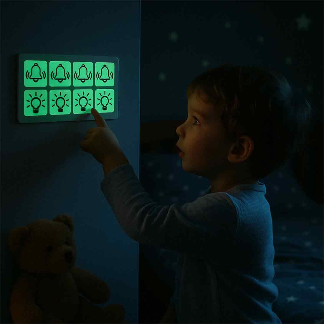Phosphorescents Autocollants pour Interrupteur avec 10 Cloches et 10 Autocollants Symbole de Lumière (14 mm)