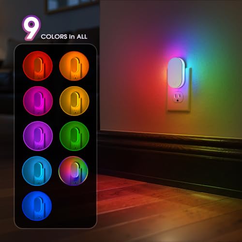 Image of Briignite Plug in Night Light, RGB Night Lights Plug into Wall 1 Pack | Nightlights with Foldable Plug, Dusk to Dawn Light Sensor with Multi Lighting Modes, Color Changing Night Light for Bathroom