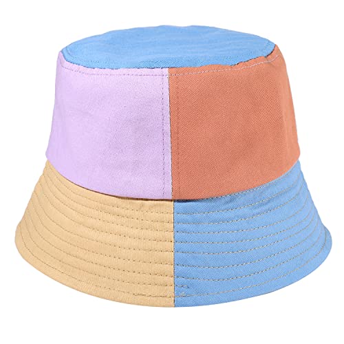 NLCAC Bucket Hat Womens Sun Hat Trendy Color Block Cotton Bucket Beach Hat Summer Sun Protection Fishing Hat Accessories Colorful