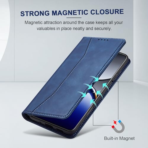 Image of Jasonyu Case for Oppo Find X8 Pro Leather Wallet Flip Cover with Card Holder,Kickstand, Magnetic Closure,TPU Shockproof Phone Case Compatible with Find X8 Pro (Blue)