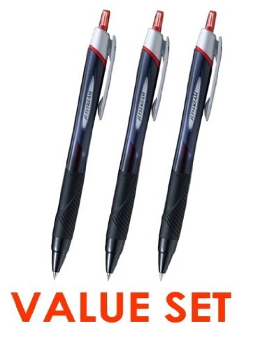 三菱鉛筆 uni-ball Jetstream Extra Fine & Micro Point Click Retractable Roller Ball Pens,-Rubber Grip Type -0.38mm-Red Ink Value Set of 3
