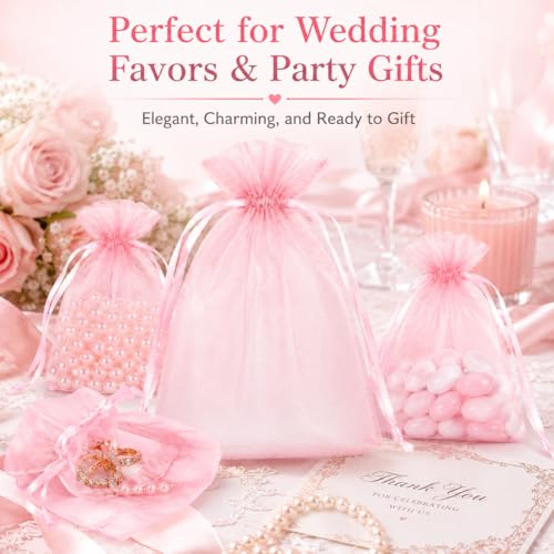 Image of Hopttreely Pink Organza Bags 4x6 Inch, 50PCS Premium 23X30 Density Mesh Drawstring Gift Bags for Women Jewelry Candy Sachet Goodie Graduation Birthday Wedding Baby Shower Party Favors