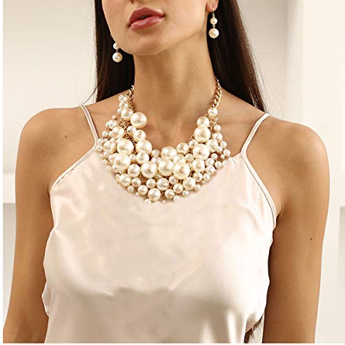 Simulated Pearl Choker Necklace For Women Bridal Wedding Pearl Statement Necklace (White Style) #TOP1