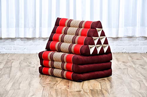 Image of Leewadee - Comfortable Japanese Floor Mattress - Thai Floor Bed with Triangle Cushion - Futon Mattress - Thai Massage Mat, 67 x 21 inches, Red, Kapok Filling