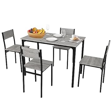 ARTETHYS Dining Table and 4 Chairs, Dining Table and Chairs Set 4, 5 Piece Dining Room Set, Modern Design for Kitchen Home Bistro Patio Garden, Grey