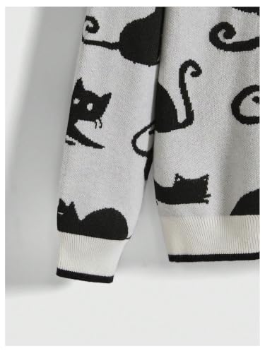 Image of WDIRARA Women's Goth Cartoon Pattern Sweater Knit Pullover Top | Long Sleeve, Crewneck