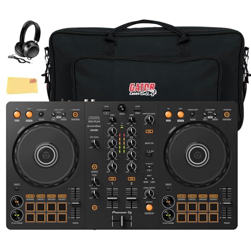 Pioneer DJ FLX4 2-Channel DJ Controller - Black Bundle with Gator Case, Headphones, and Austin...