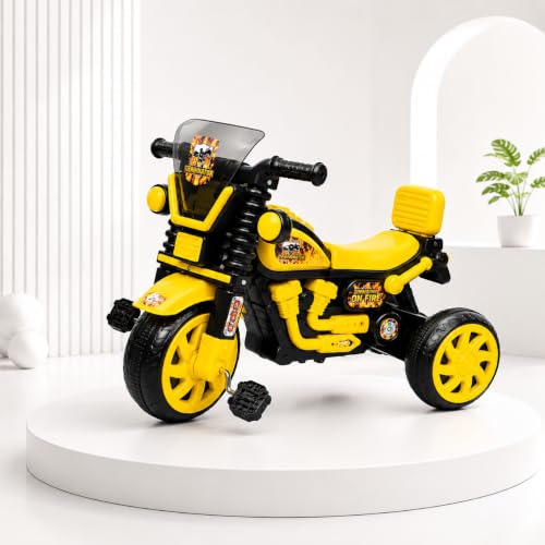 Image of Terminator Bike Pedal Tricycle for Kids Toddler Trike Headlight, Music, Curved Seat and Backrest Push Along Pedal Trike for 2 Years to 4 Years | Yellow | TOYMINE