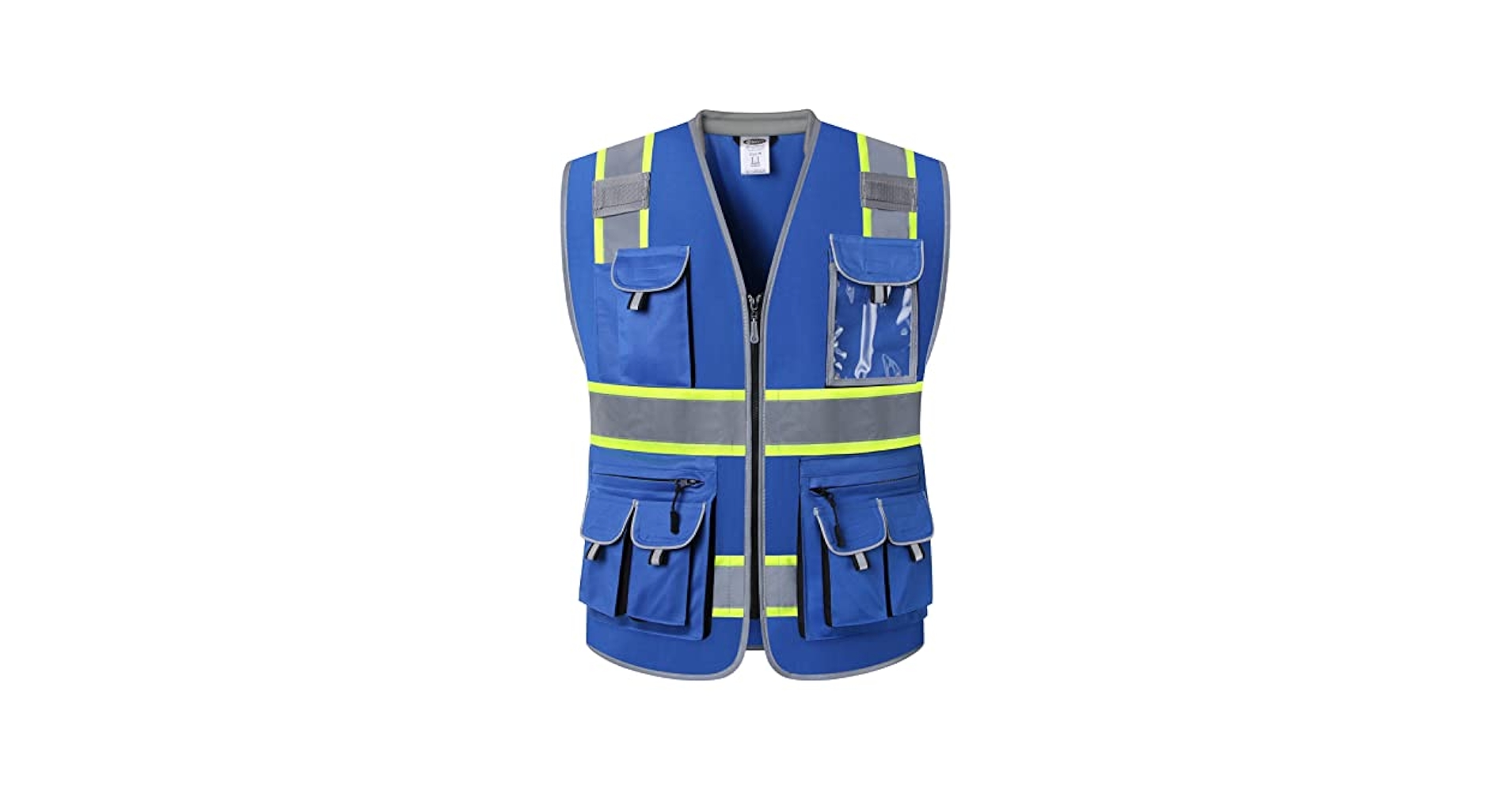 JKSafety 10 Pockets Hi-Vis Zipper Front Fluorescent Blue