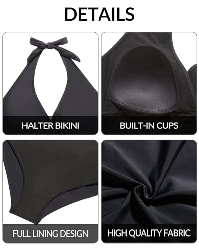 Yonique Womens Two Piece Plus Size Halter Bikini Swimsuits High Waisted Swimwear Tummy Control Bathing Suits Black 22Plus - Image 5