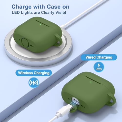 Image of Tobfit Case for AirPods 4 Case Cover 2024 with Lanyard & Keychain, Soft Silicone Protective Case for Apple AirPods 4th Generation, Full Protection, Support Wireless Charging, Grass Green