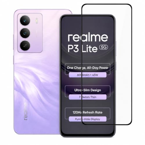 Image of Military-Grade Tempered Glass Screen Protector Compatible for Realme P3 Lite 5G with Edge to Edge Coverage and Easy Self Installation Kit (realme P3 Lite 5G)