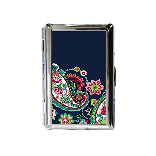 Paisley and Floral Pattern Custom Rectangle Stainless Steel Cigarette case includes Bewild Bracelet