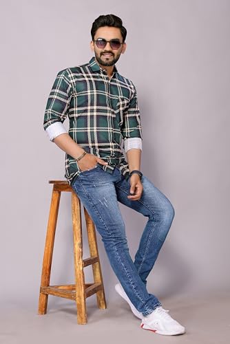 Image of GURIK Men's Cotton Box Checkered Slim Fit Casual Shirt with Chest Pocket, Full Sleeve Shirt for Formal & Casual Wear