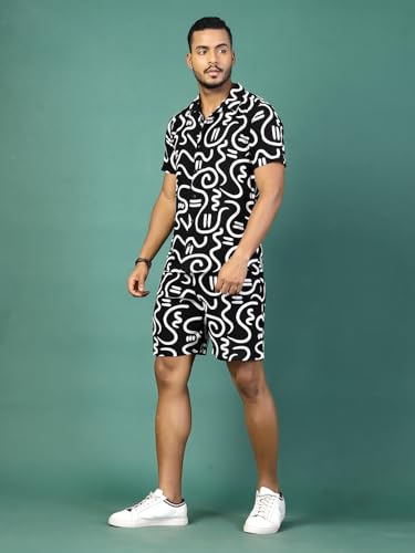 Image of Rigo Printed Co-Ord Set for Men's | Casual Shirt & Shorts Night Suit Set | Lounge-wear Nightdress Pajama Set for Men's | Night Wear, Beach Wear, Vacation Wear Outfit