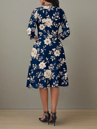 Image of PinkPatty Women's Casual 3 /4 Sleeve Midi Dresses Fit and Flare Church Work Dress with Pockets