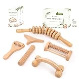 Massage Set Holz - 6 Teile, Faszienstab Holz, Fussmassageroller, Massage Roller, Triggerpunkt Drücker - Anti Cellulite, Körperformung