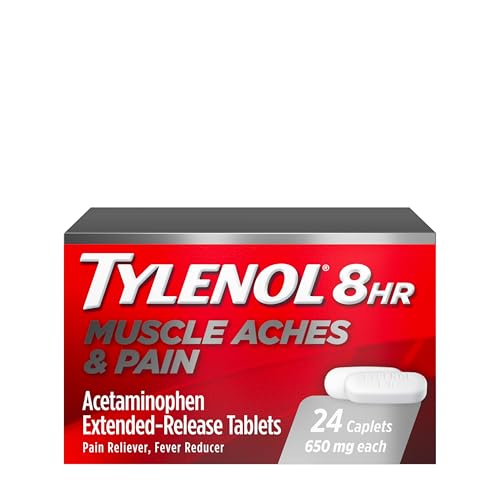 Tylenol 8 Hour Muscle Aches & Pain Relief Extended-Release Tablets with 650 mg Acetaminophen, Fever Reducer & Pain Medicine for Muscles, Joints, Body, and Backache Pain Relief, 24 Count