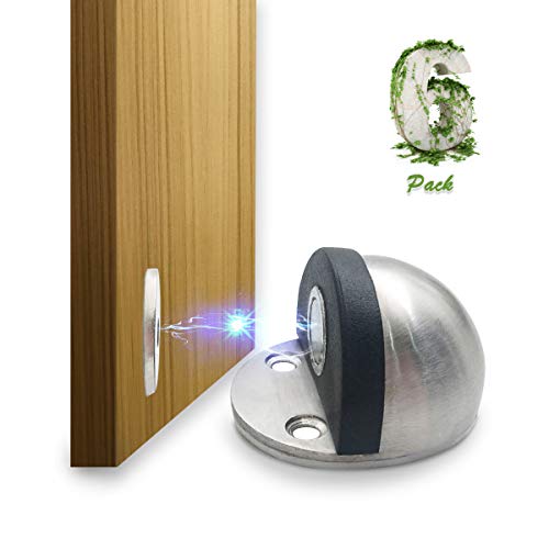 Door Stop,Magnetic Door Stopper, 6 Pack Stainless Steel Floor Mount Magnetic Door Stopper Wall Protector Door Catch Door Holder, Commercial Large Door Stops, No Drilling Doorstopper for Security