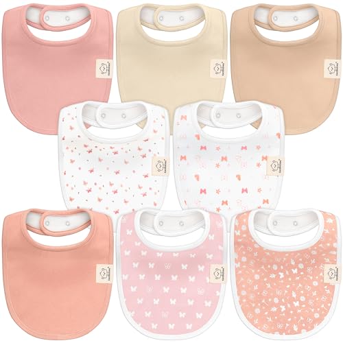 Image of 8-Pack Organic Baby Bibs for Boys, Girls - Soft Cotton Drooling and Teething Baby Bibs, Baby Girl Bibs, Baby Boy Bibs, Baby Drool Bibs for Baby Girl, Boy, Newborn Infant Bibs (Butterflies)