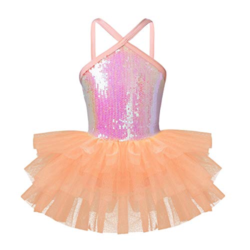 iiniim Kids Girls' Sequined Camisole Ballet Tutu Dress Ballerina Leotard Outfit Dance Wear Costumes Cutout Orange 3-4
