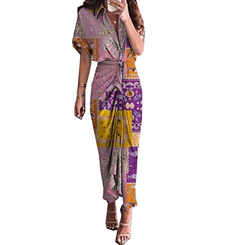 WJANYHN Vestido Camisero Multicolor con Estampado De Media Manga De Primavera/Verano Vestido con Estampado De Moda, XL