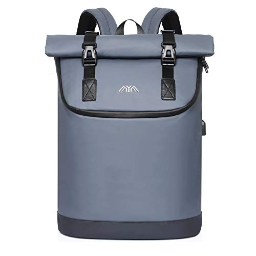 Rucksack Herren & Damen, Rucksack Rolltop mit 17 Zoll Laptopfach & USB Ladeanschluss, Laptop Rucksack,Wasserdichter Daypack für Schule,