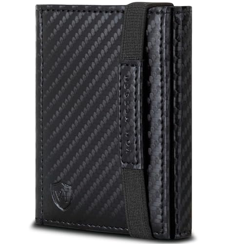 VON HEESEN Slim Wallet mit RFID Schutz - Geldbörse Herren klein - Mini Geldbeutel Damen Portmonee - Kartenetui Echtleder Karten Portemonnaie - Leder Kreditkartenetui Carbon-Schwarz