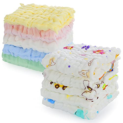Comius Sharp Toallitas de Muselina para Bebés, 10 Piezas Algodón Toalla Facial para Recién Nacidos, Toallas Bebe Algodon Ideal para Piel Alérgica Niños, Toallas Suaves 30 X 30 cm