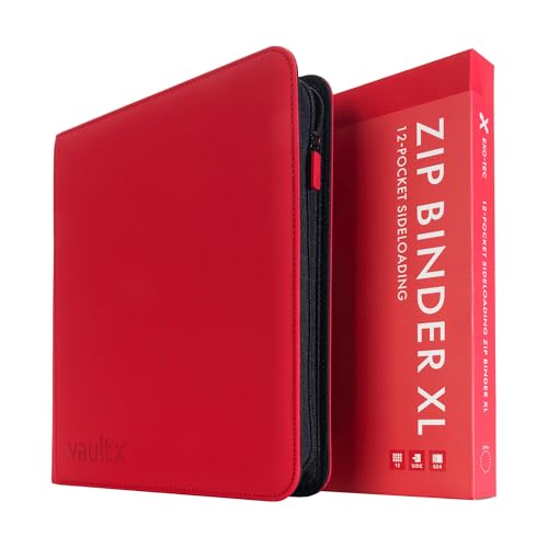 Vault X 12 XL Pocket Trading Card Zip Binder - 624 cards, Premium Exo-Tec Album Material, 26 Side-Loading Pages, Folder for Collectible Card Games, Sports, TCG (Red)