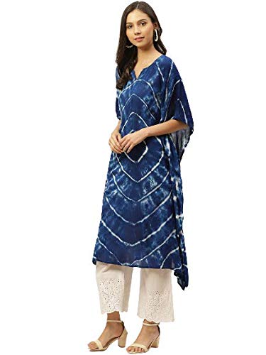 Image of Maaesa Women Handcrafted Tie & Dye Rayon Crepe Kaftan Kurta | Casual Wear | Flowy Kaftan Style | Lightweight & Breathable Fabric