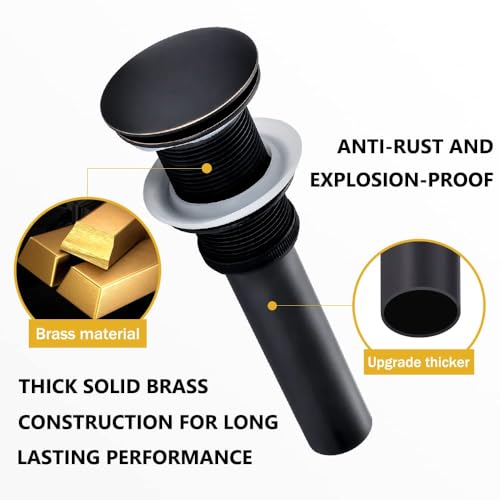 Yodel Faucet Bathroom Sink Drain Without Overflow - Big Cap for Standard 1 3/4" Drain Opening - Pop Up Vessel Sink Drain,Oil Rubbed Bronze