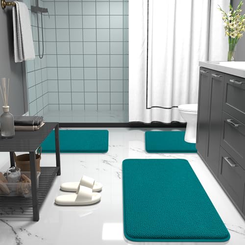 Image of OLANLY Thick Memory Foam Bathroom Runner Rugs 44x24, Extra Soft Absorbent Long Bath Rug, Quick Dry, Non-Slip, Machine Washable Bath Mats for Bathroom, Tub and Shower, Home Decor Accessories, Deep Lake