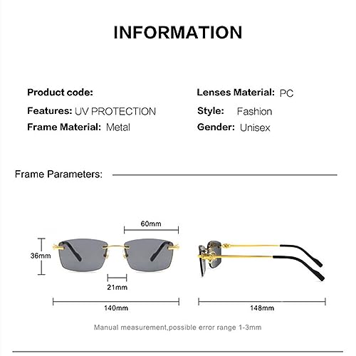 Gafas de sol hombres moda negro de diseño rectangular sin marco y varillas ligeras 2