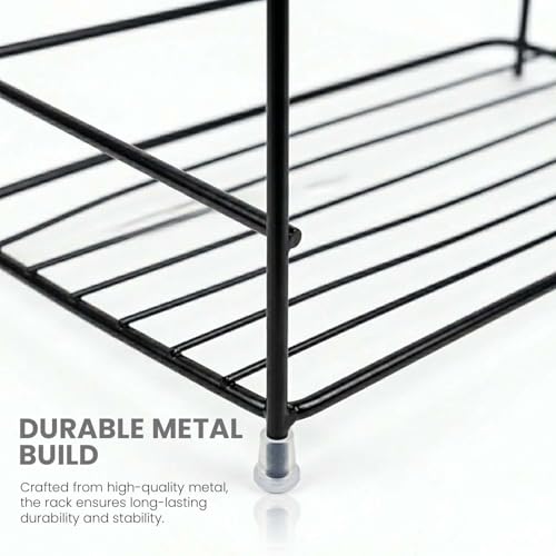 Image of Go Hooked 2 Tier Metal Storage Rack Organizer 31cm | Multipurpose Countertop Shelf for Home, Bathroom & Utility Storage | Black Wire Spice Rack for Jars, Bottles & Essentials