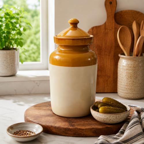 Image of Pure Source India Ceramic Pickle Jar with Lid | Airtight Ceramic Storage Container for Pickles, Chutney, Spices & Dry Snacks | Glossy Handmade Kitchen Storage Jar (3, litres)