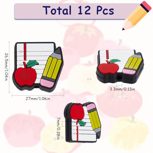 SUNNYCLUE 12Pcs Teacher Silicone Focal Beads Bulk Beaded Pens Silicone Charms Characters Apple Book Partten Spacer Beads for Beadable Pen Keychain Making DIY Student School Necklaces Bracelets Gift - Image 2