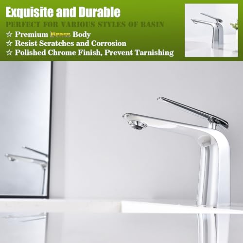 TOCALOCA Bathroom Sink Faucet Chrome Single Handle 1 Hole Vanity Sink Faucet Cold and Hot Water Mixer Tap, Single Lever Lavatory Faucet by TOCALOCA - Used condition - Image 4